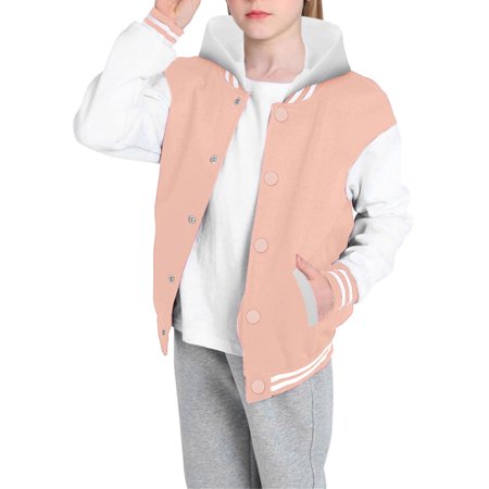 SGMVNU Kids Baseball Jackets Boys Girls Team Uniform Long Sleeve Zipper Jacket with Pockets Everyday Casual School Cotton Classic Clothing Pink 9-10 Years