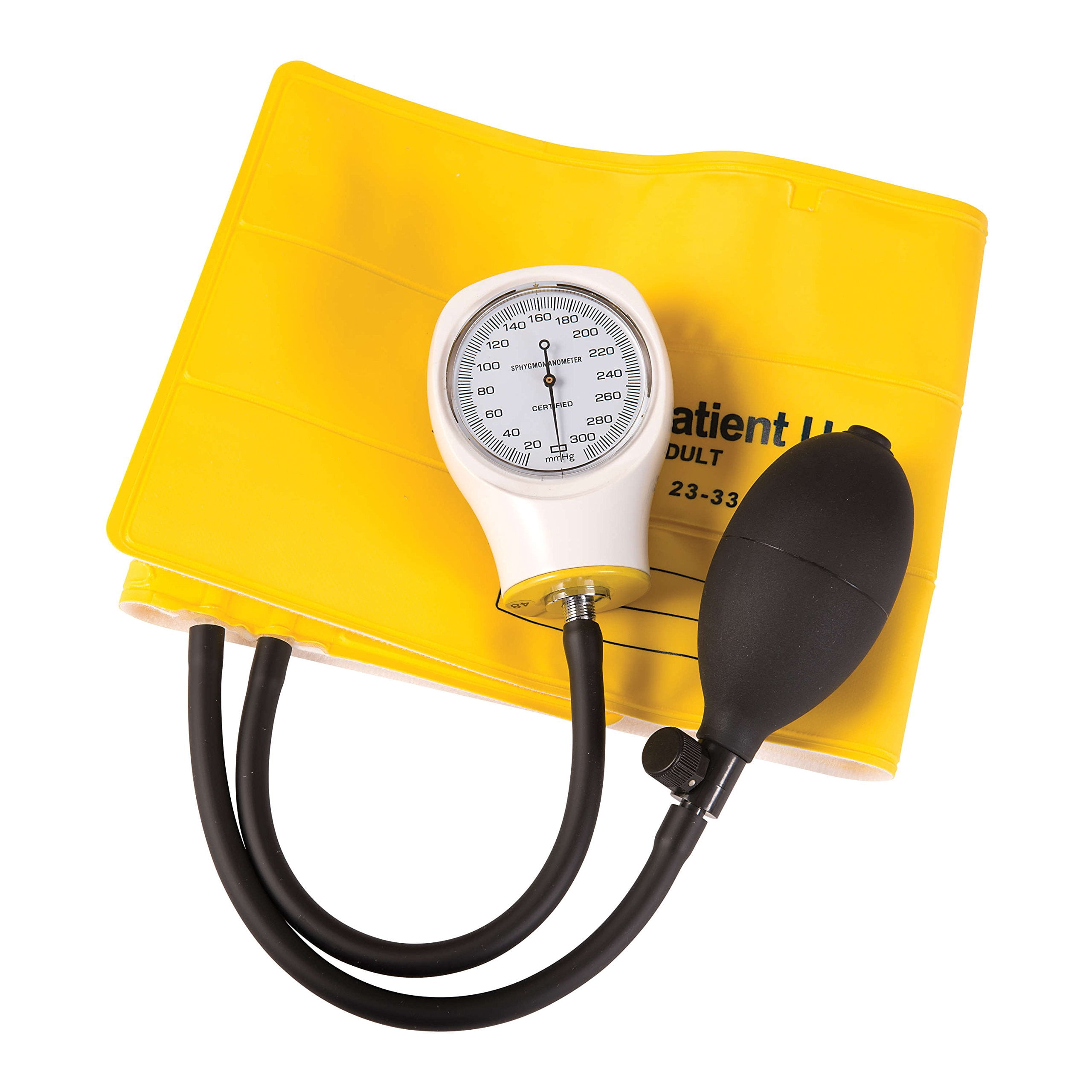 MABIS Disposable Arm Blood Pressure Cuff, Manual Sphygmomanometer, Single Use, Adult Size, Box of 5, Yellow