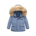 thumbnail image 4 of SGFCWSX Unisex Winter Snowsuit Set Boys Girls Furry Hooded Puffer Jacket and Adjustable Bib Overalls 2 Piece Cold Weather Outfit for Kids Blue Size 3-4 Years, 4 of 5