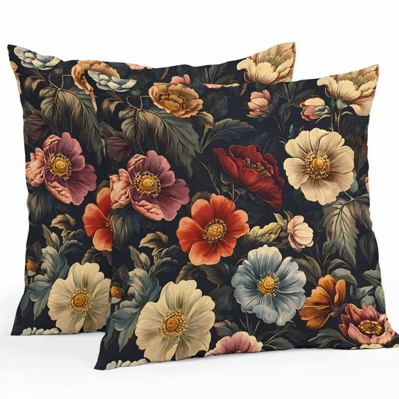 Outdoor Waterproof Pillow Covers Pack of 2, Summer Retro Plant Watercolor Colored Floral Decorative Throw Pillowcases Cushion Covers for Garden Patio Tent Sofa Couch, 26x26 inch