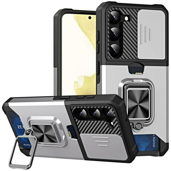 Military Grade All-In-One Ring Stand Card Case for Samsung Galaxy S23 Plus - Silver