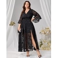 thumbnail image 3 of Vestido EYWOL, talla grande, negro, formal, cuello en V, manga larga, 3 of 5