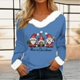 thumbnail image 2 of Women Christmas Outfit Women's Christmas Printed V-Neck Long Sleeve T-Shirt Top with Collar for Holiday Festive Seasonal Outfit Blue 2XL, 2 of 4