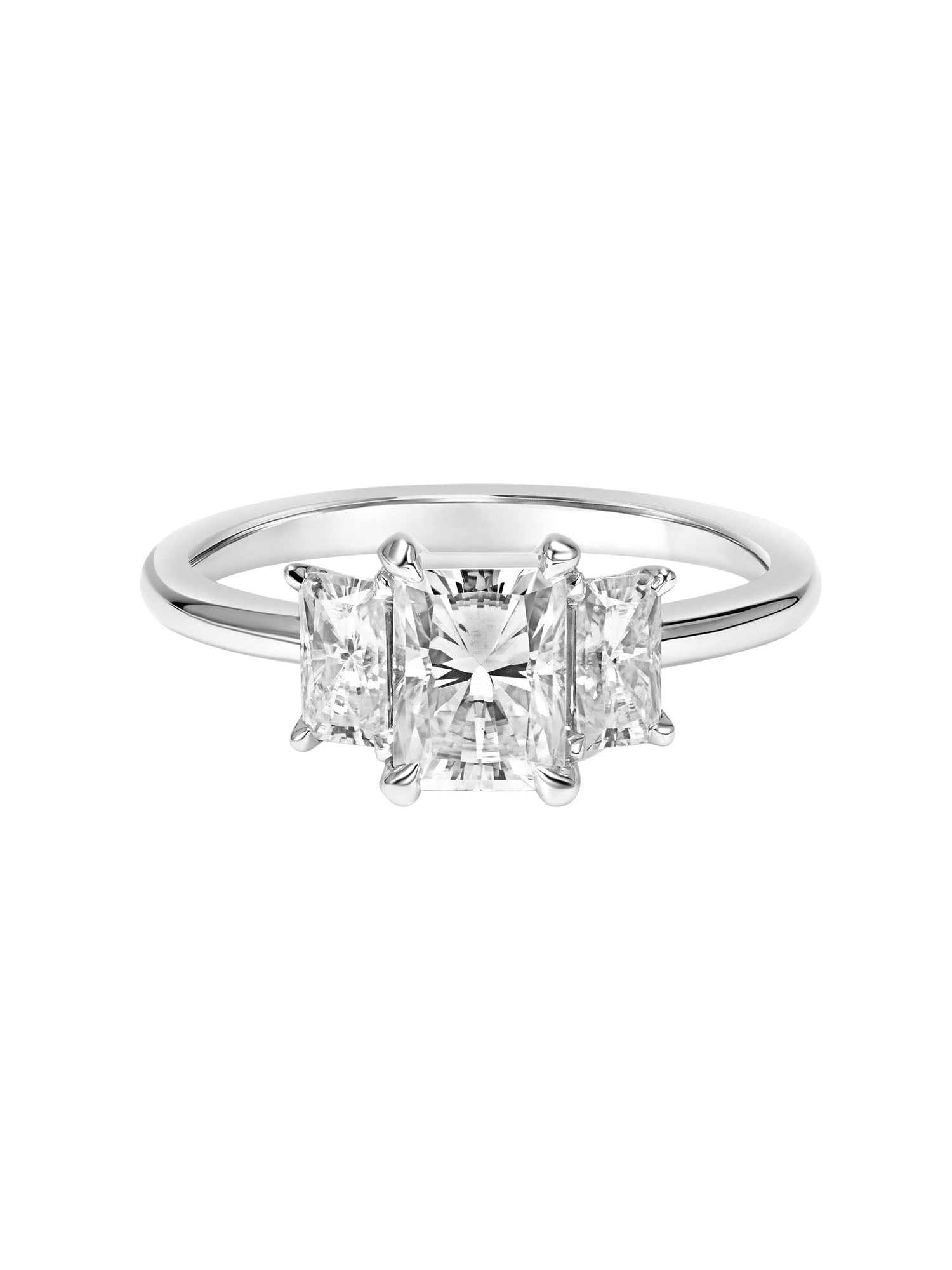 2 Carat DEW Radiant-Cut Moissanite 10K White Gold Three-Stone Engagement Ring