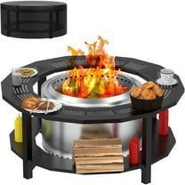 Fire Pit Surround Tabletop for Yukon, Bonfire, , Outdoor Smokeless Fire Pit Table for Wood Burning Fire Pits, Powder-Coated Steel Stove Table Surround with Cover for