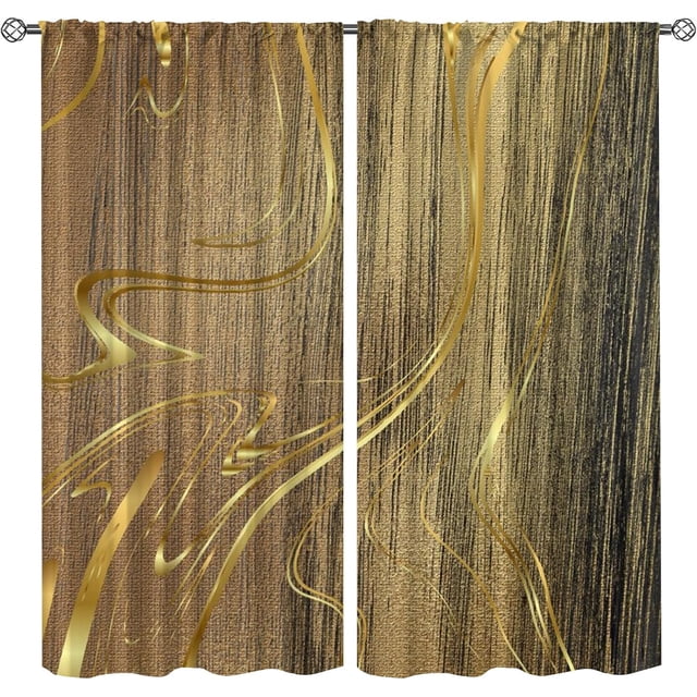 Gold Stripe Graffiti Foldable Breathable Curtains, Abstract Designer Print Door Curtains for Door Window, Polyester Decorative Cloth Window Shades Dust-Proof for Kids Room Balcony-W84xL84in