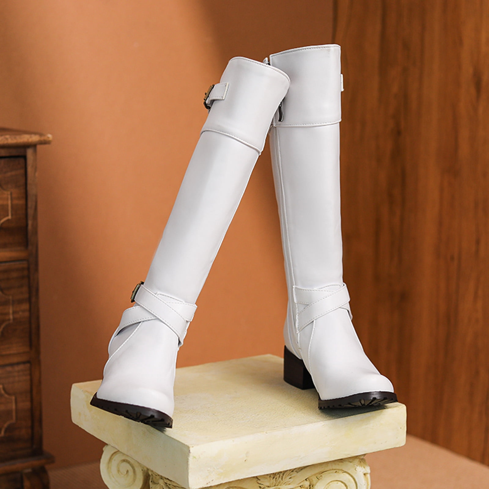 Summer Saving Clearance AXXD Low-Heeled Knee High Boots,Riding Boots Winter Shoes For Women Fall Ladies Over-the-Knee Cowboy Boots For Women Outdoor Soft Boots