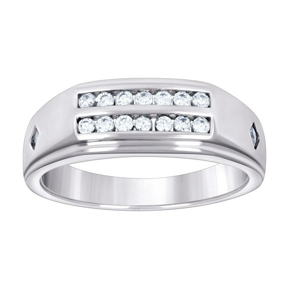925 Sterling Silver Mens Cubic Zirconia Two-rows Wedding Engagement Anniversary Band Ring 4.3mm Wide Size 9 Wedding Band