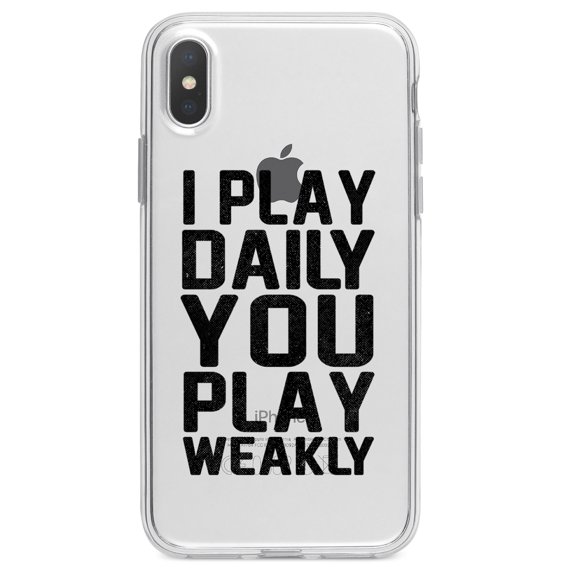 DistinctInk Clear Shockproof Hybrid Case for iPhone XS Max (6.5" Screen) - TPU Bumper Acrylic Back Tempered Glass Screen Protector - I Play Daily You Play Weakly