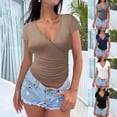 thumbnail image 6 of AherBiu Going out Tops for Women Wrap Deep V Neck Short Sleeve Stretch Slim Fitted Comfy Tees Cute Tshirt, 6 of 7