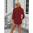 thumbnail image 5 of XCHQRTI Womens 3/4 Sleeve V Neck T Shirt Hollow Solid Blouse Casual Loose Basic Top, 5 of 8