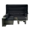 thumbnail image 3 of 7-Piece Patio Furniture Set W/Retractable Canopy Wicker Rattan Sectional Sofa Set Patio Furniture with Washable Cushions for Lawn, Backyard, Poolside Wicker + Cushion (Black), 3 of 9