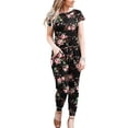 thumbnail image 2 of Combinaisons pour Femmes Décontractées à Manches Courtes, Combinaisons à Taille Élastique, Imprimé Floral, Col Rond, Barboteuse, 2 of 6