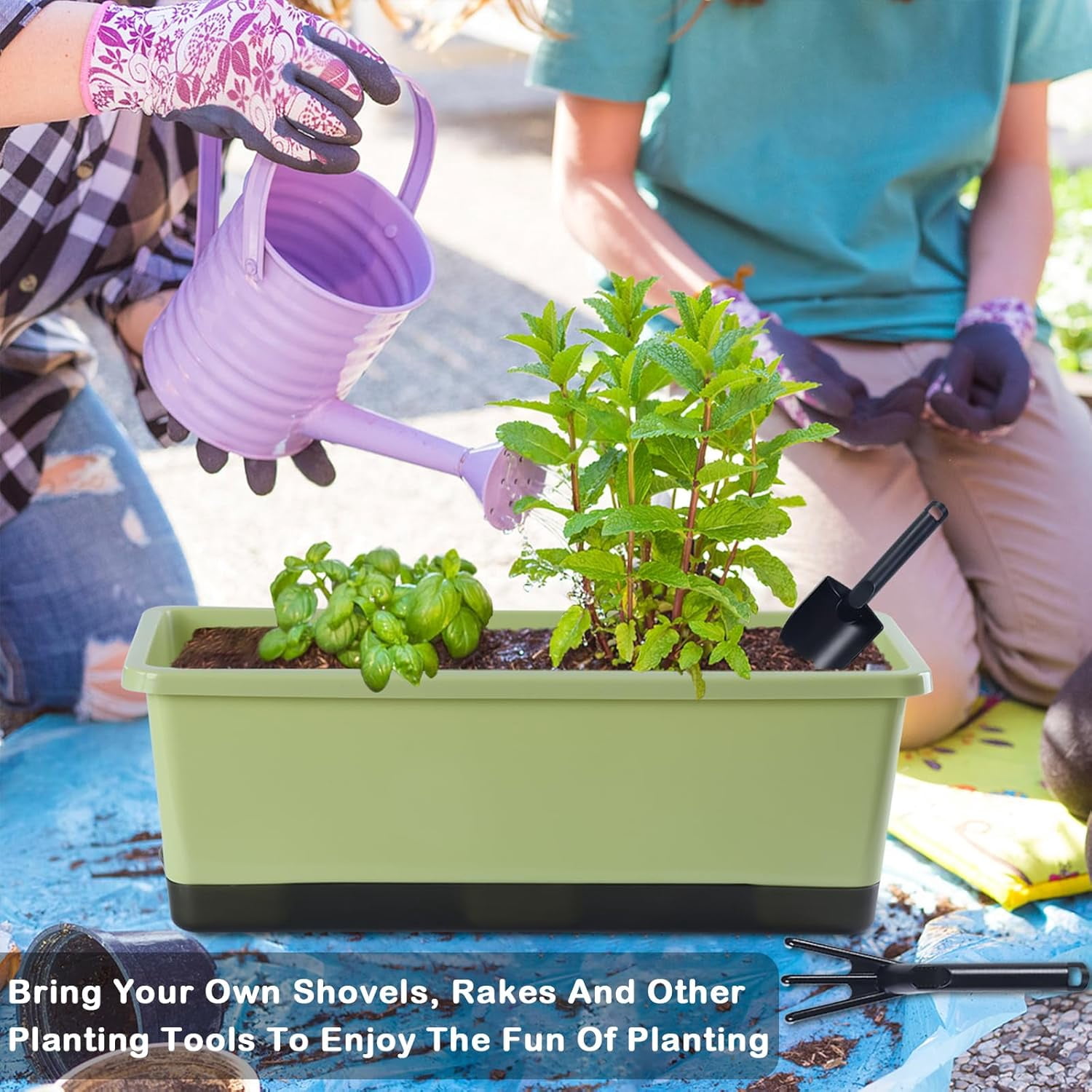 Window Box Planter 8 Pcs, 17 Inches Rectangle Flower Pots with Drainage Holes and Trays, Vegetable Planters for Windowsill Patio Garden Balcony Home Porch Yard Indoor Outdoor (Blue)