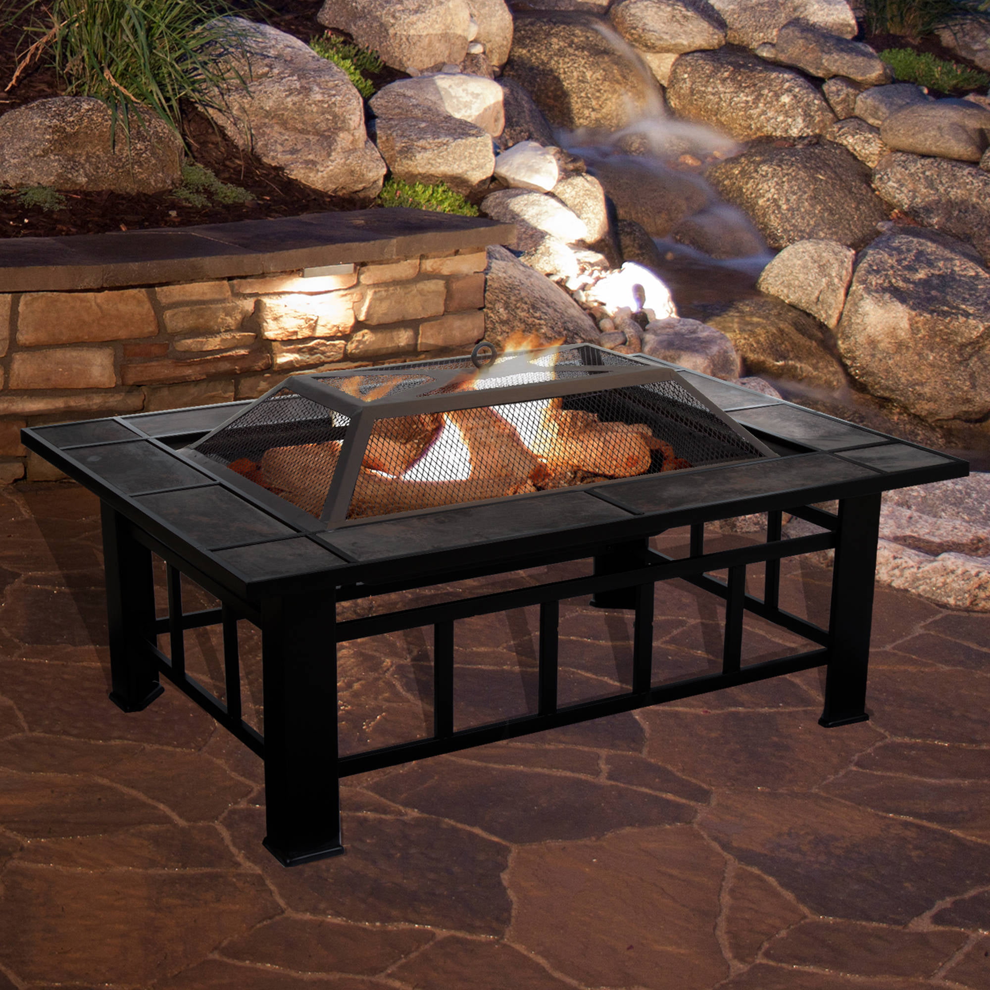 Axxonn 34 Inch Tuscan Ceramic Outdoor Tile Top Fire Pit Black Antique Bronze for sale online 