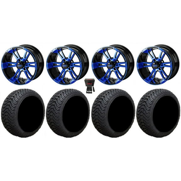 LSI Raptor 14" Golf Wheels Black/Blue 205x30 Cruze Tires E-Z-GO & Club Car