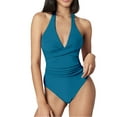 thumbnail image 4 of Stylish Swimwear One Women V Neck Control Bathing Suit Ruched Swimsuits for and Comfort, 4 of 8