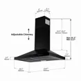thumbnail image 2 of 24 inch Range Hood Black,Stainless Steel Chimney-Style Kitchen Hood, Ductless Stove Hood Vent with Energy Saving LED Light,Wall Mount Vent Hood, Push Button 3-Speed Exhaust Fan, 2 of 15