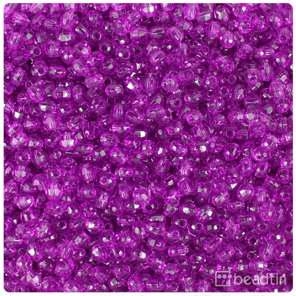 BeadTin Lilac Transparent 4mm Faceted Round Plastic Beads (1350pcs)