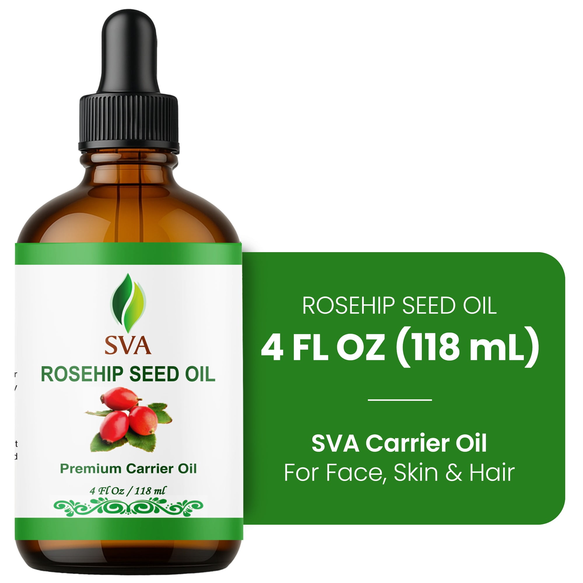 SVA Rosehip Seed Oil - 4 Fl Oz – 100% Natural & Cold Pressed - for Face, Skin Care, Hair Care, Scalp Massage & Body Massage – Carrier Oil with Dropper