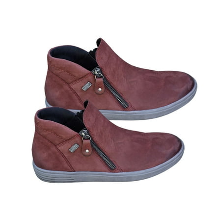 

huanledash Women Casual Warm Anti-skid Round Toe Side Zipper Wedge Walking Shoes Sneakers