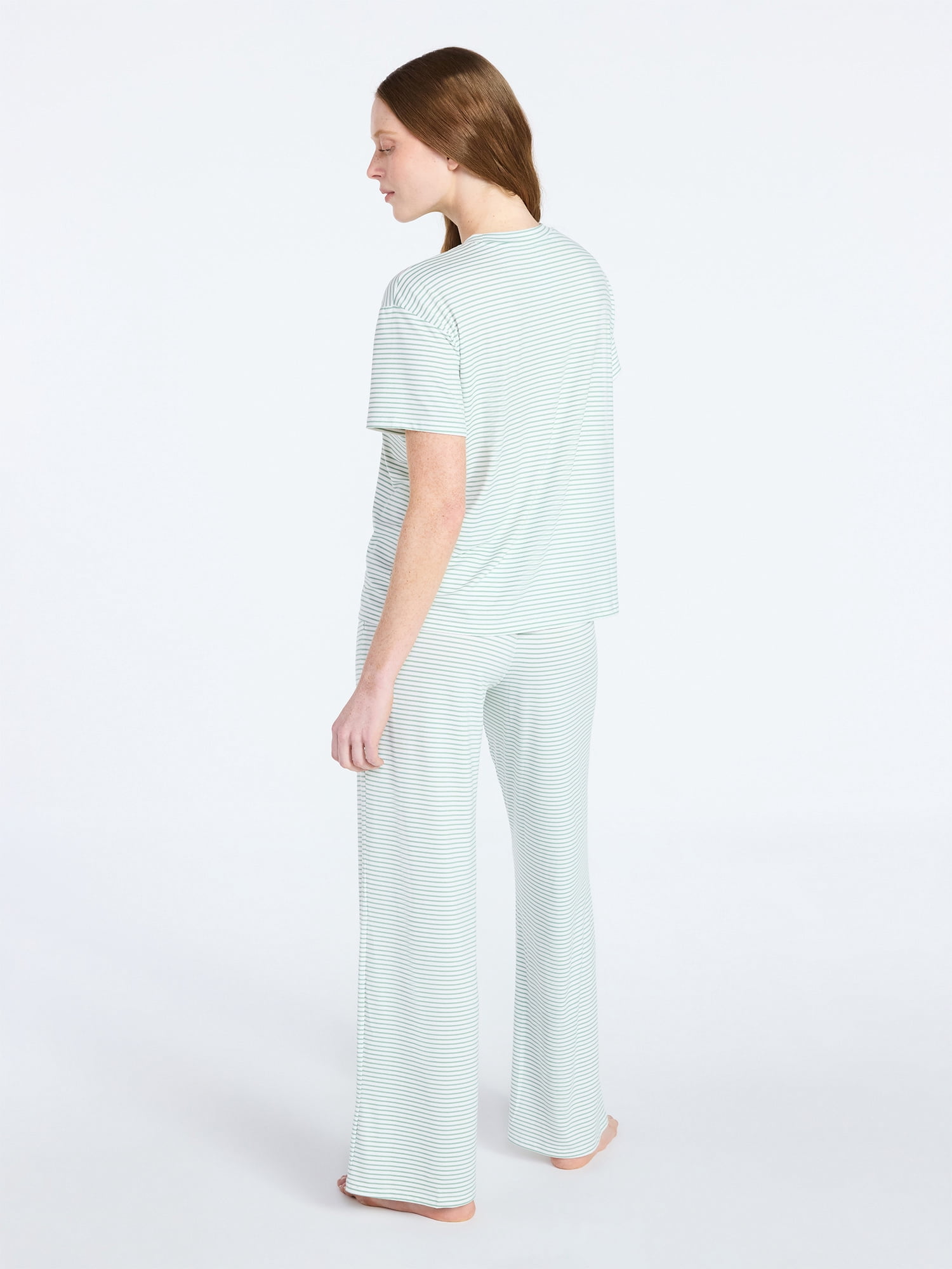 Joyspun Women's Dreamy Soft Collection Short Sleeve Sleep Top and Open Leg Pants Pajama Set, 2-Piece, Sizes XS-3X