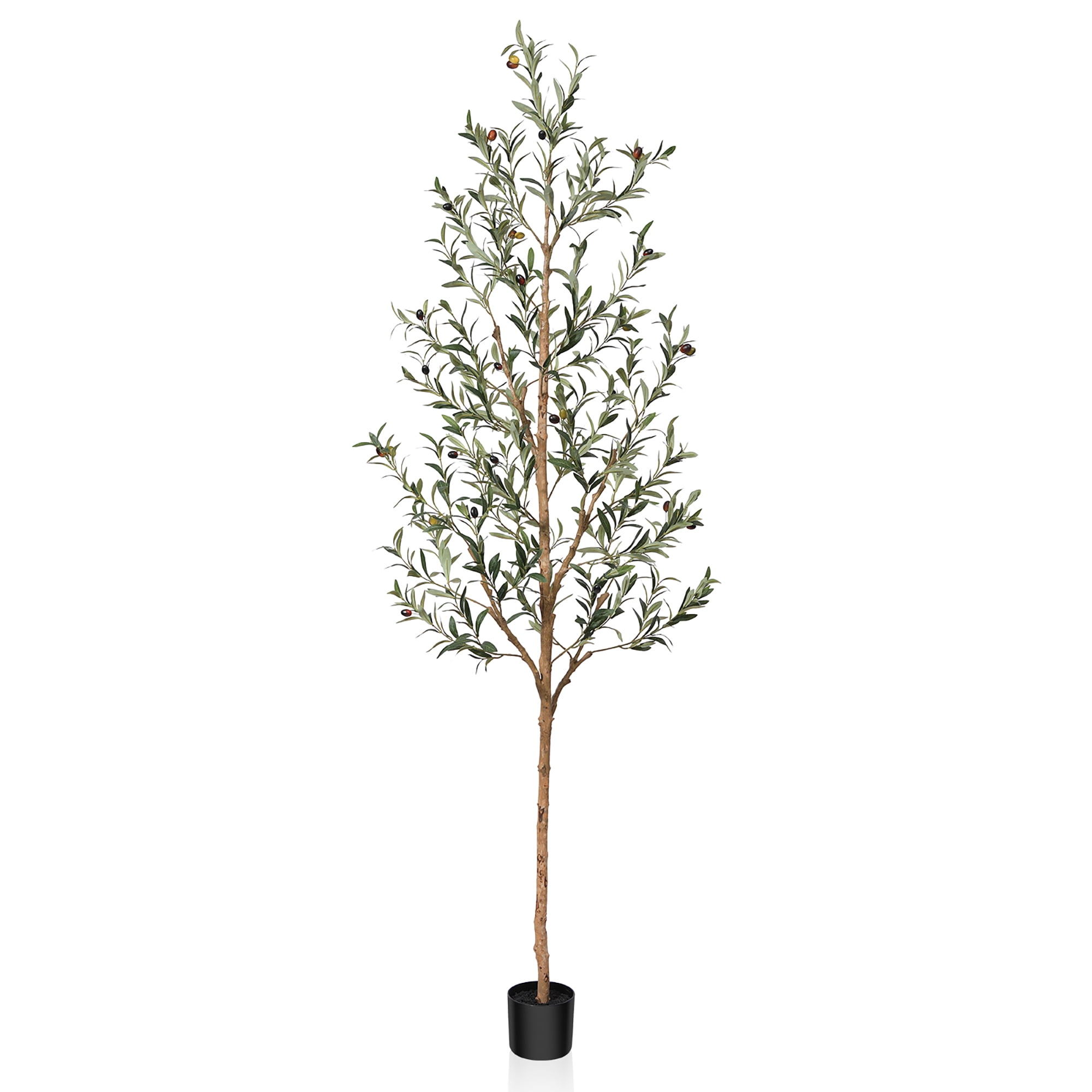 DR.Planzen 7ft Artificial Olive Tree Indoor, Tall Faux Olive Tree, Artificial Plants with Natural Wood Trunk and Lifelike Fruits for Home Office Decor
