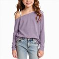 thumbnail image 4 of ZIXKCGDSE Girls Off The Shoulder Top Loose Fit Long Sleeve Shirts Kids Fashion Streetwear Size 4-5 Year, 4 of 4