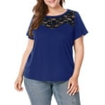 thumbnail image 2 of Agnes Orinda Women's Plus Size Lace Insert Short Sleeves Round Neck T-shirts, 2 of 6