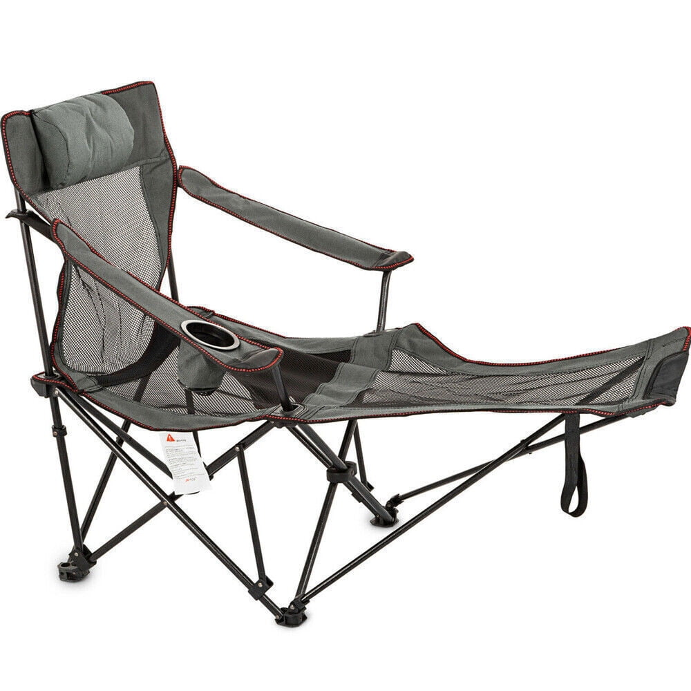 Camping Lounge Chair, Portable Camping Chair with Footrest, Folding Reclining Camping Chair