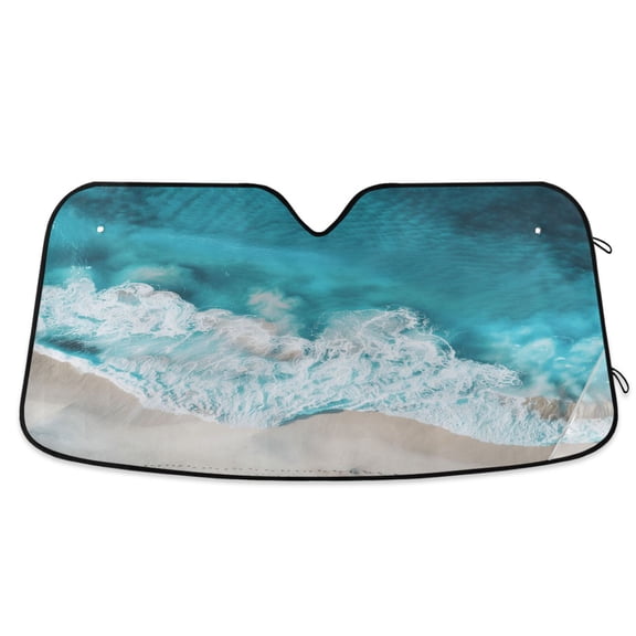 Waves and Beach Car Windshield Sun Shade Foldable Car Front Window Visor Heat and UV Protection 53x23.5