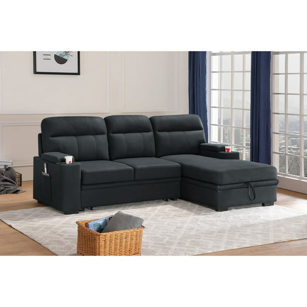 94 Kaden Black Fabric Sleeper, Black Fabric Sectional Sofa With Chaise