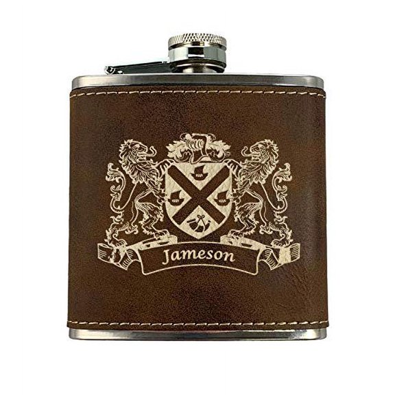 Jameson Irish Coat of Arms Leather Flask - Rustic Brown