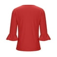 thumbnail image 6 of Women's Solid Color Pleated Trumpet Sleeve Top T-Shirt Blouse Summer Casual Daily Wear Crewneck Mid Sleeve Fashion Essential Gift for Women | Aestivo,Red XL, 6 of 9