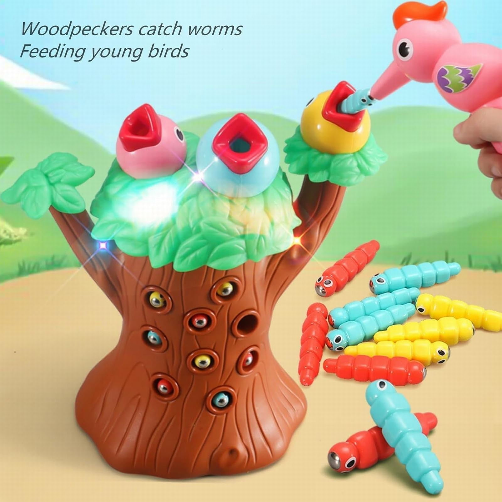 LYINGF Magnetic Bird Feeding Game Toys, Woodpeckers Catch Insects and Feed Toys, Woodpecker Worm, Feed The Bird Toddler Toy, Magic Bird Feeder Toy for Girl and Boy Gifts