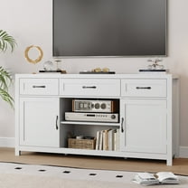 YouTrend Farmhouse TV Stand for TVs up to 65'' for Living Room,Kitchen Pantry Sideboard W/ Storage Cabinet,White