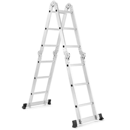 Gymax 12Ft Folding Step Ladder 7 in 1 Aluminium Alloy Extension