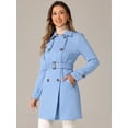 thumbnail image 2 of DARING DIVA Faux Suede Trench Coat Notched Lapel Double Breasted Jacket XS Sky Blue, 2 of 6