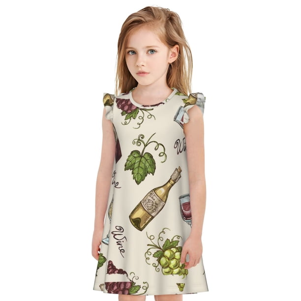 Balery Grapes Bbottles Wine Camisón de princesa para niñas, pijama de algodón con mangas abullonadas, suave y bonito.-X-Large