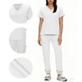 thumbnail image 2 of VBTAPA Womens Scrub Set Stretch V Neck Short Sleeve Scrubs with Jogging Pants Nurse Work Uniform with Pockets White XL, 2 of 8