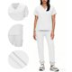 thumbnail image 1 of Conjunto de uniforme médico para mujer, cuello en V, manga corta, blusa, cintura elástica y pantalones deportivos, color sólido, conjunto de trabajo de enfermería de 2 piezas con bolsillos., 1 of 7