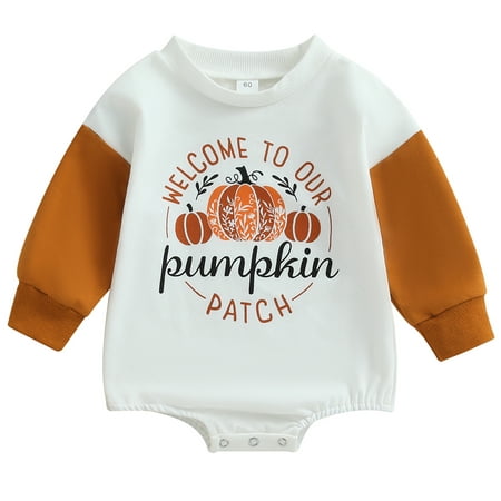 

Calsunbaby Infant Baby Boys Girls Halloween Romper Long Sleeve Pumpkin Letter Print Bodysuit Newborn Clothes Sweatshirt