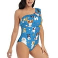 thumbnail image 3 of Haiem Cute Dogs Women's One Piece Swimsuits Tummy Control One Shoulder Bathing Suits Ruffle Swimwear-Small, 3 of 8