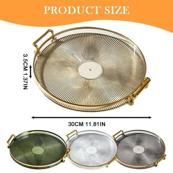 Kitchen Pans Clearance! Round Serving Tray Plastic Tray with Handles Decorative Platter for Coffee Table Breakfast Drinks Snack Fruit Gold