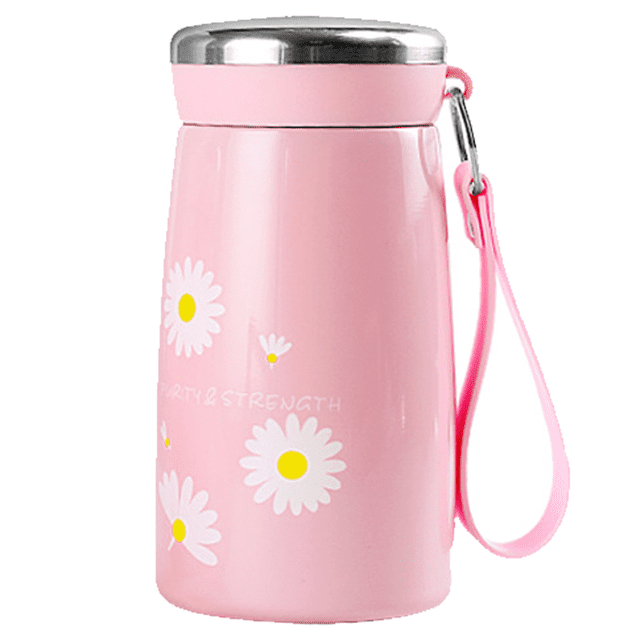 Termo de agua con forma de margarita pequeña, portátil, para estudiantes masculinos y femeninos.