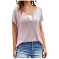 thumbnail image 2 of Uaswgudfs 2025 New Tops for Women Summer Short Sleeve Fashion Solid Tops Casual Short Sleeve V-Neck Henley Shirt, 2 of 5