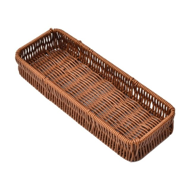 Cesta de servicio tejida de imitación de ratán, cesta de pan, bandeja de comida, soporte para frutas, organizador decorativo para bocadillos, bebidas, L