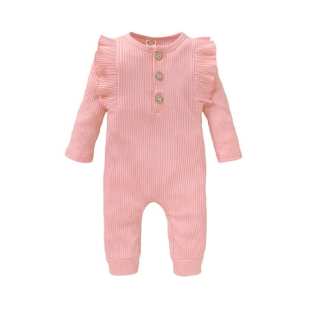 

NZRVAWS Newborn Baby Girls Romper 0 Months Baby Girls Jumpsuit Onesies Bodysuit 3 Months Baby Girls Solid Color Winter Romper Pink