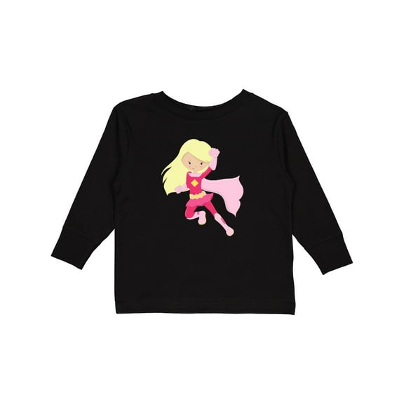 Inktastic Superhero Girl, Cute Girl, Blonde Hair, Pink Cape Girls Long Sleeve Toddler T-Shirt