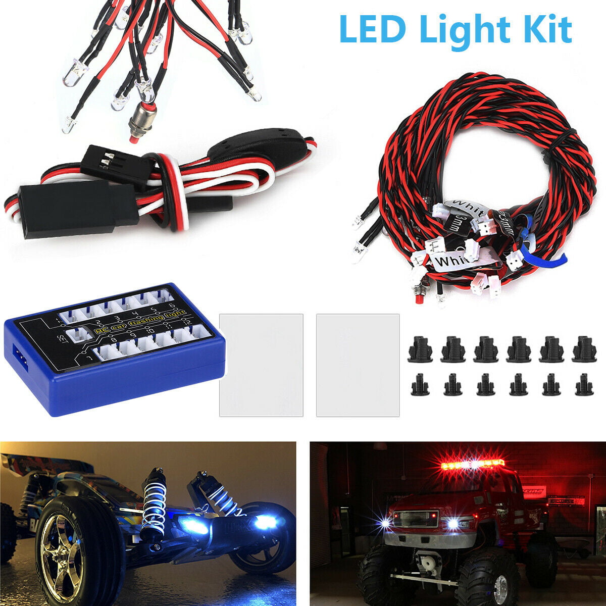 12 LED Light Kit Flashing Head Light Lamp System Fit For 1:10 RC Model Car truck